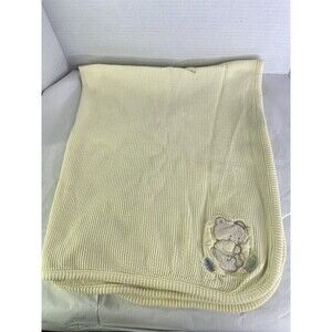 Simply Basic Beige Yellow Teddy Bear Baby Blanket Star Thermal Waffle Knit